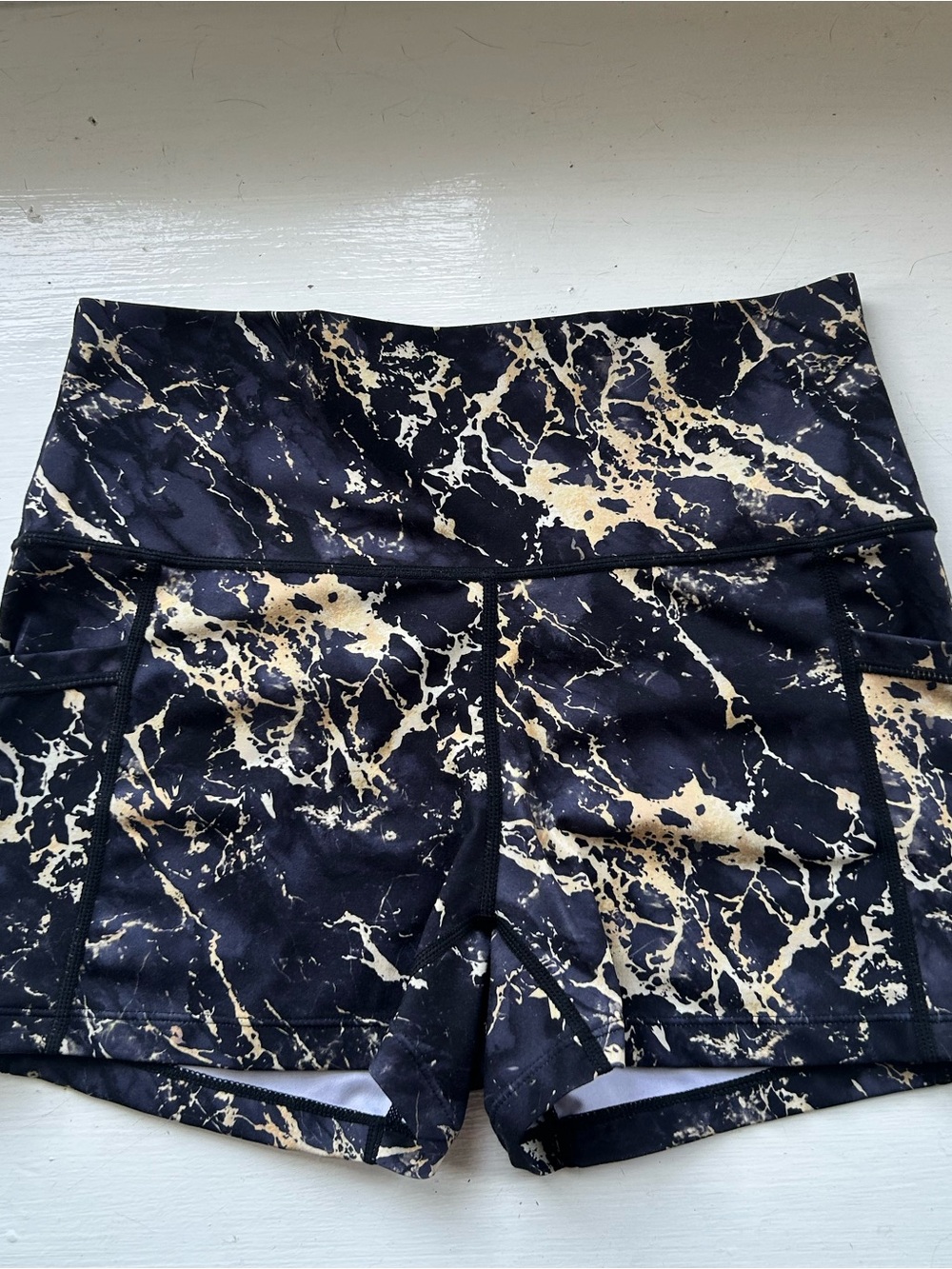 CVG Black and Cream Marble-Print Athletic Shorts